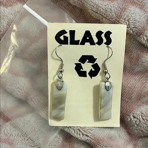 Silver and Cream Earrings; glass